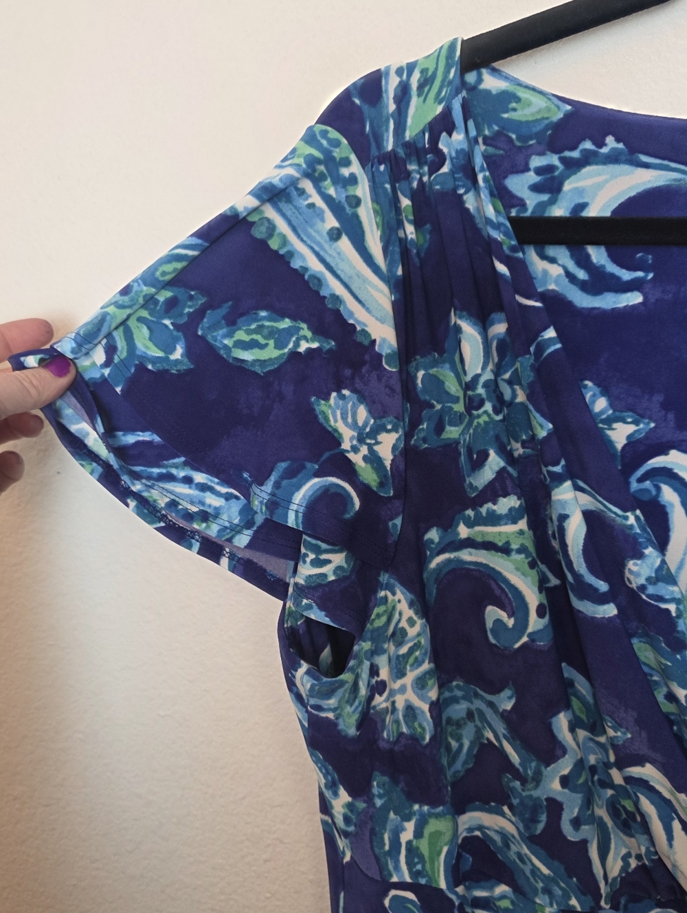 RALPH LAUREN Plus Size 16W Blue Floral Paisley Wrap Dress Stretchy Wedding - Picture 6 of 13